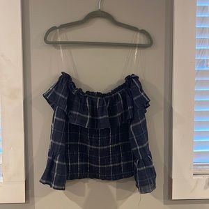 Blue, off the shoulder, Long sleeve